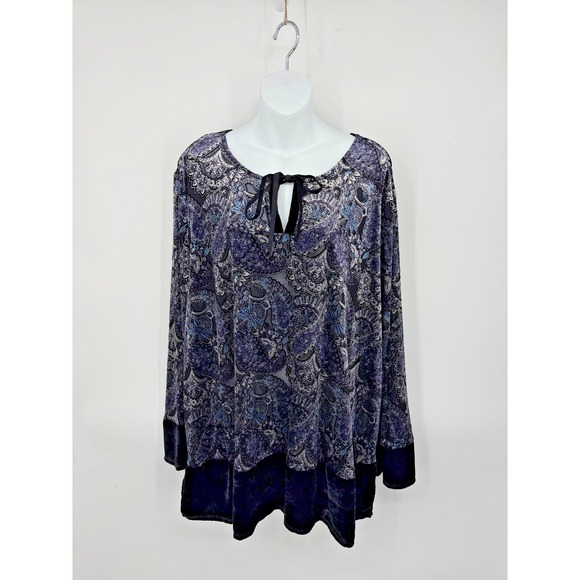 Avenue Tops - Avenue Tunic Blouse Size 30/32 Paisley Sheer‎ Burnout Velvet Artsy Boho Softcore